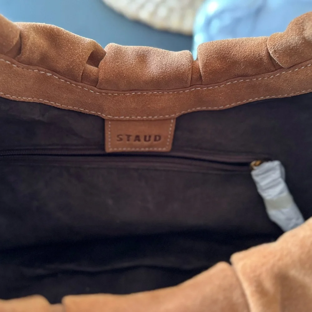 STAUD - Brown Suede Bag with Ruched Design - New - Picture 4 of 5